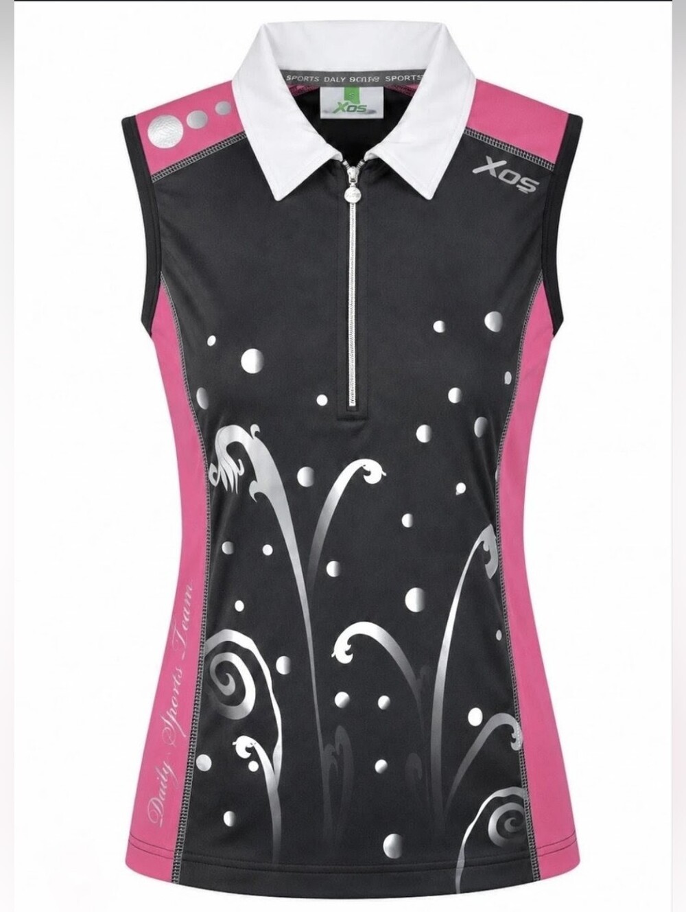 XDS Daily Sports Sleeveless Polo Shirt Pink Black Metallic Swirl 1/4 Zip Large